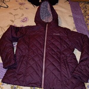 Columbia Women's Coat Jacket Puffer L Quilted Light Weight Hoodie Purple 💜